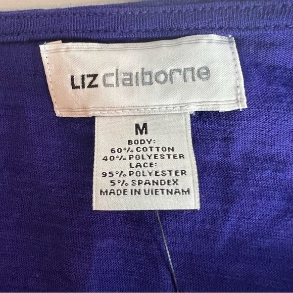 NWT-Liz Claiborne Sleeveless Purple Front Lace Tank Top - Picture 2 of 10